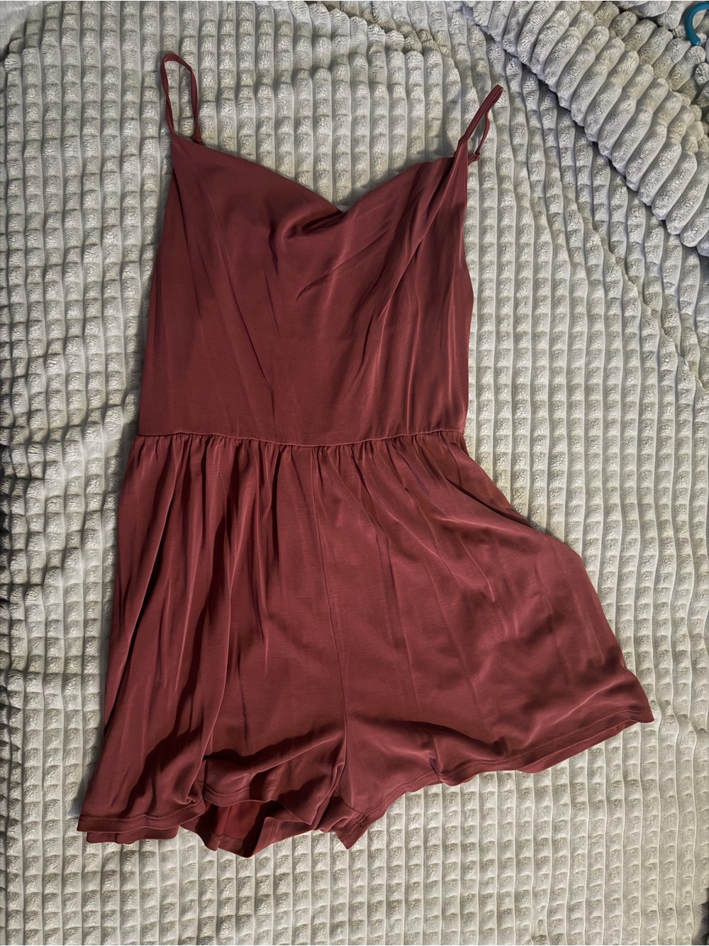 American Eagle Outfitters Satin-Feel Spaghetti Strap Romper in Mauve